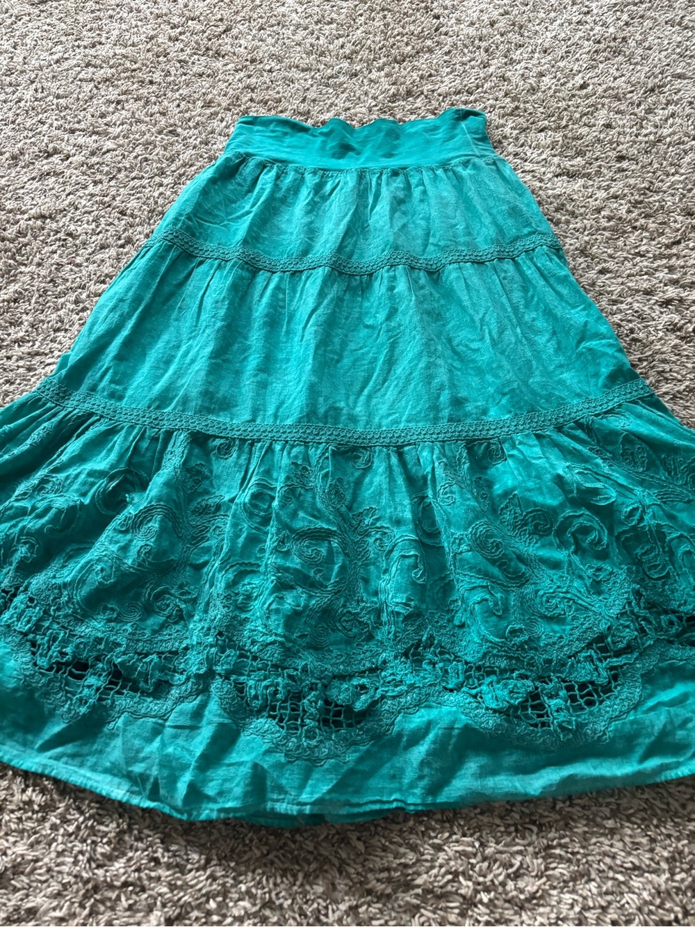 Reba Teal Tiered Lace Maxi Skirt